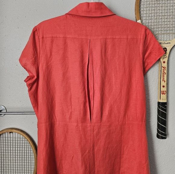 Positive Attitude Vintage Linen Dress Red Orange Button Down Collared Classic 14 - Picture 5 of 6